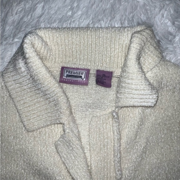 Premier International Women’s Plus Cardigan White Button Up Sweater XL Vintage - Picture 3 of 4